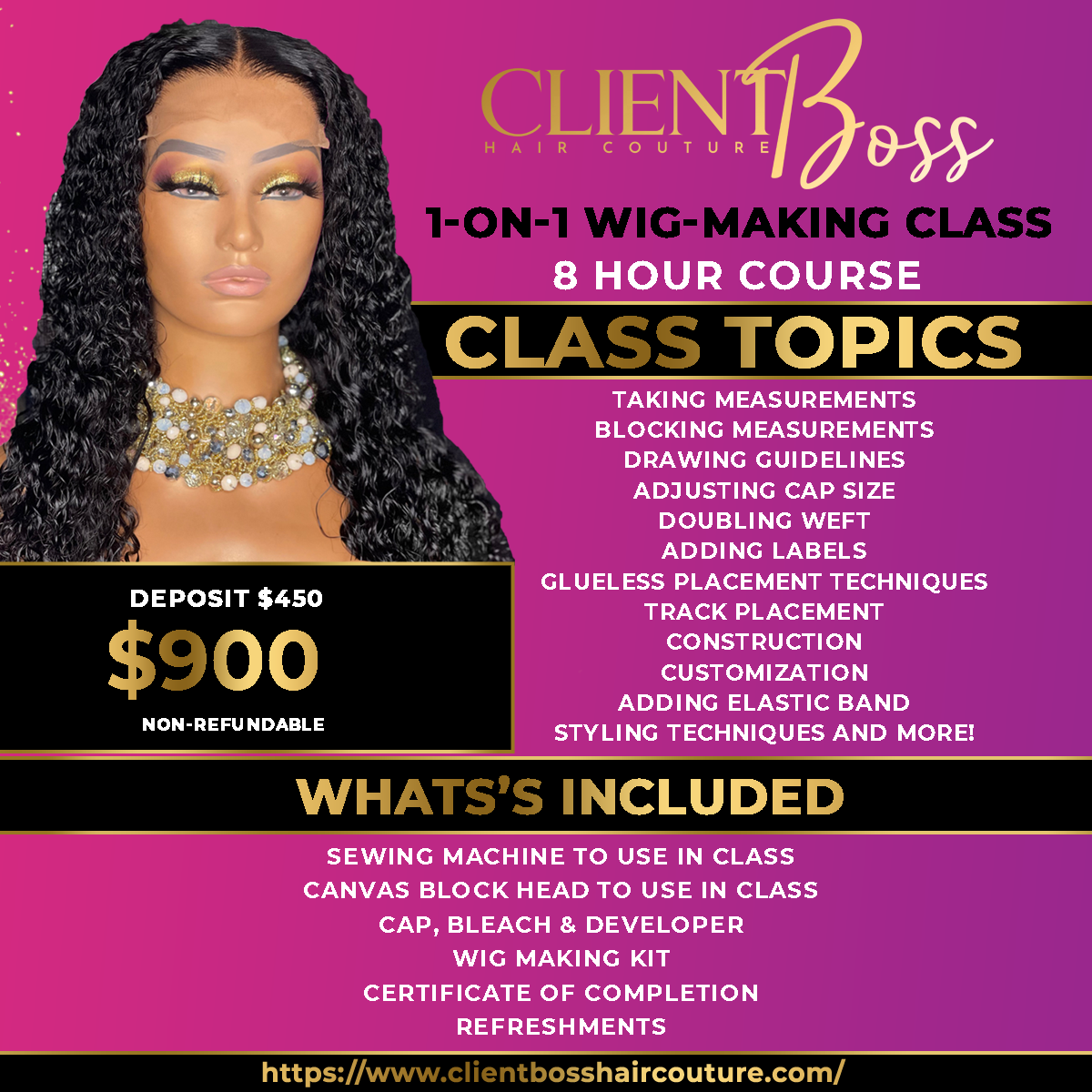 1 On 1 Wig Making Course – Client Boss Hair Couture